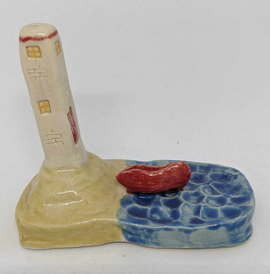 Little Land Ceramic Lighthouse Boat