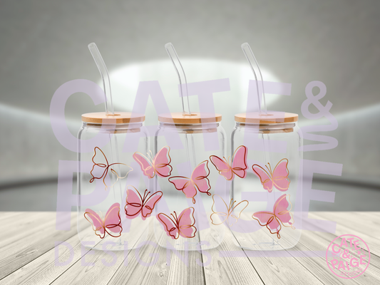 Libbey Acrylic Cup - Pink/Rose Gold Butterflies, hot pink