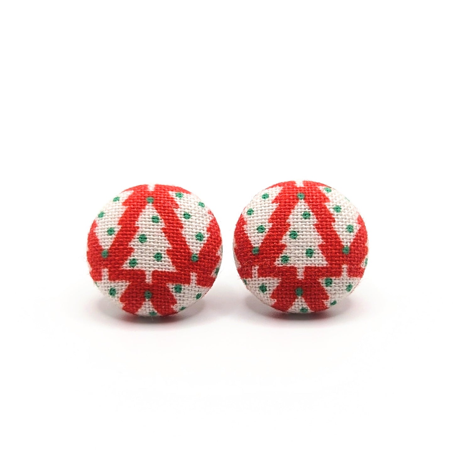 Red Christmas Tree 15mm Fabric Stud Earrings