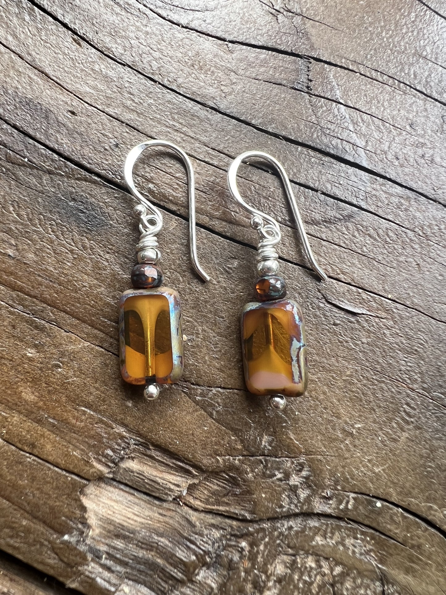 Premium Czech glass brown rectangular earrings