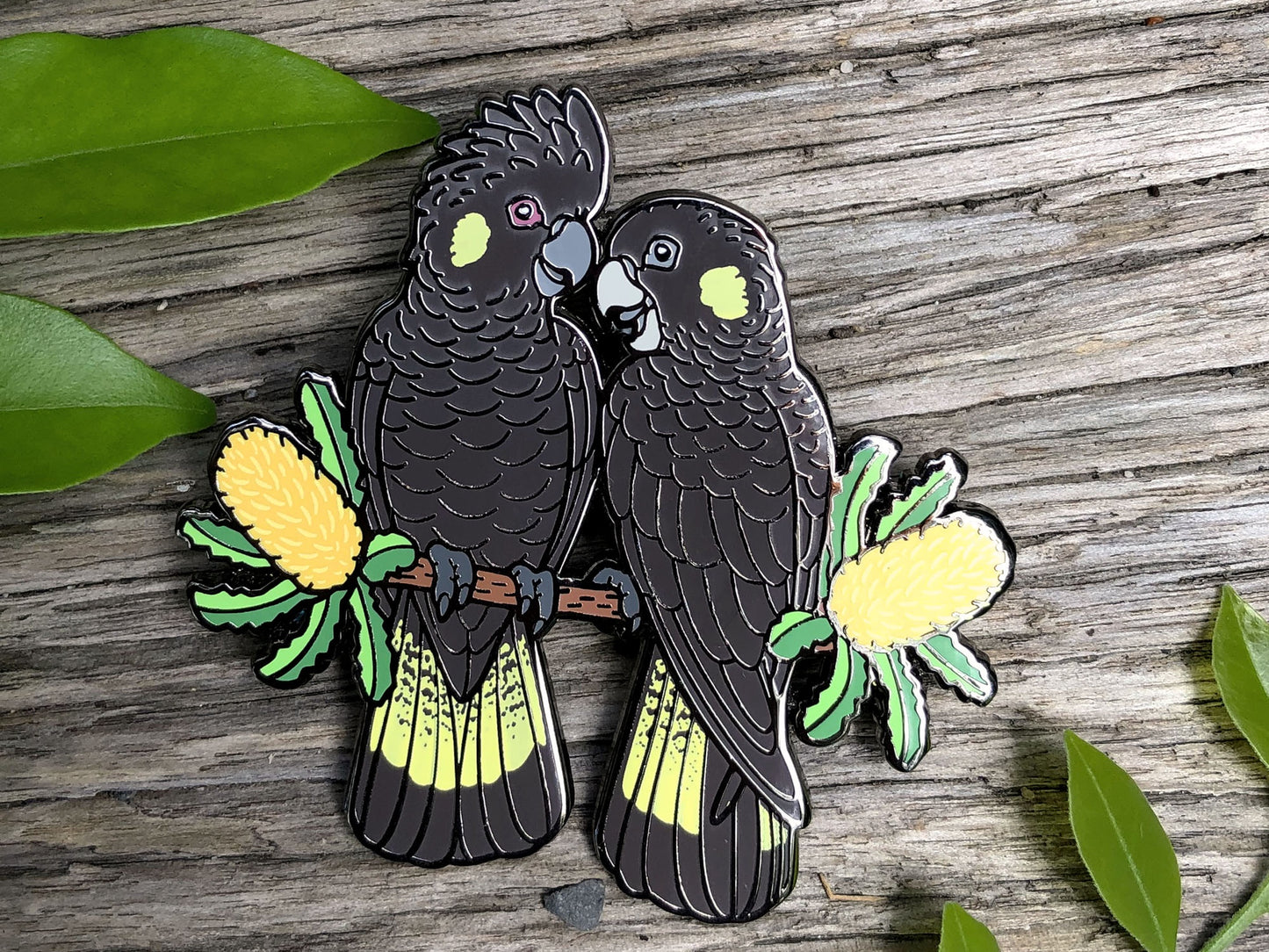 Yellow-tailed Black Cockatoo Pair - Enamel Pin