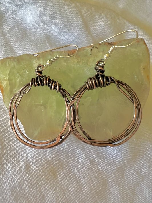 Handmade wire wrapped copper hoop earrings