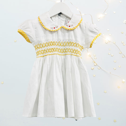 White yellow hand smock dress