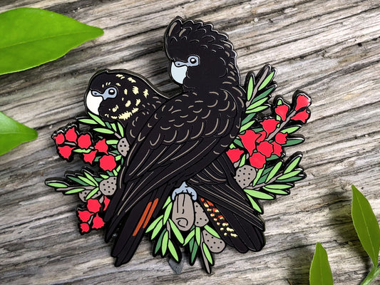 Glossy Black Cockatoo Pair - Enamel Pin