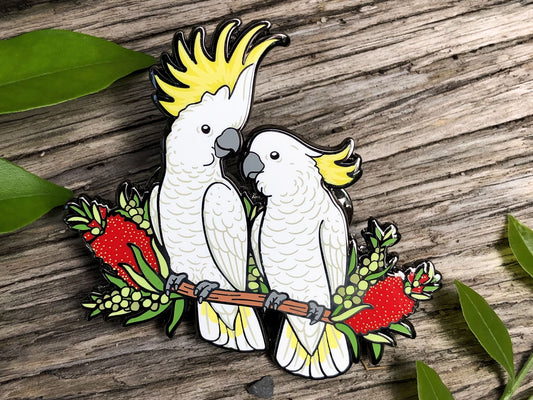 Sulphur-crested Cockatoo pair - Enamel Pin