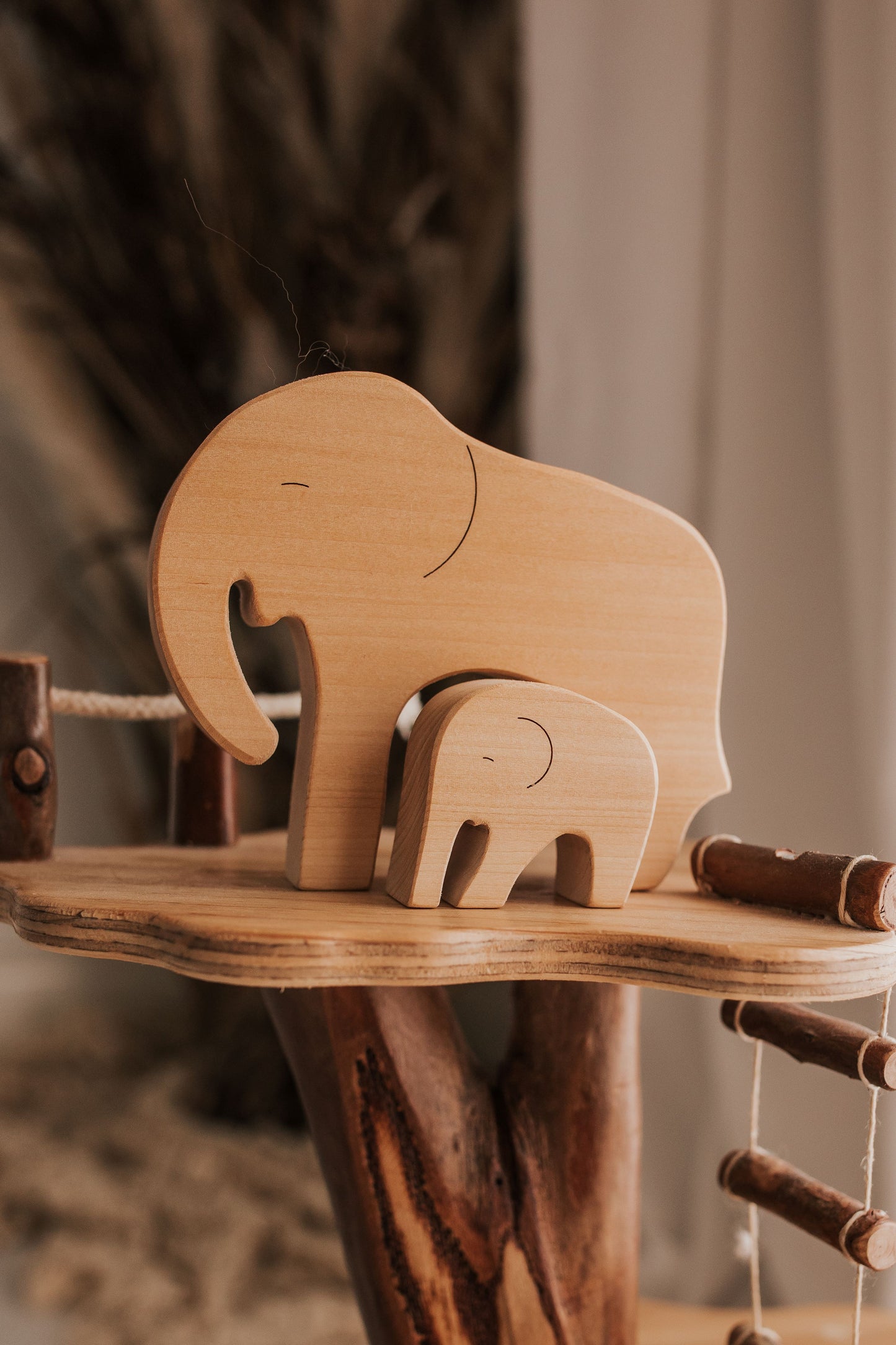 Wooden Elephant Mother & Baby